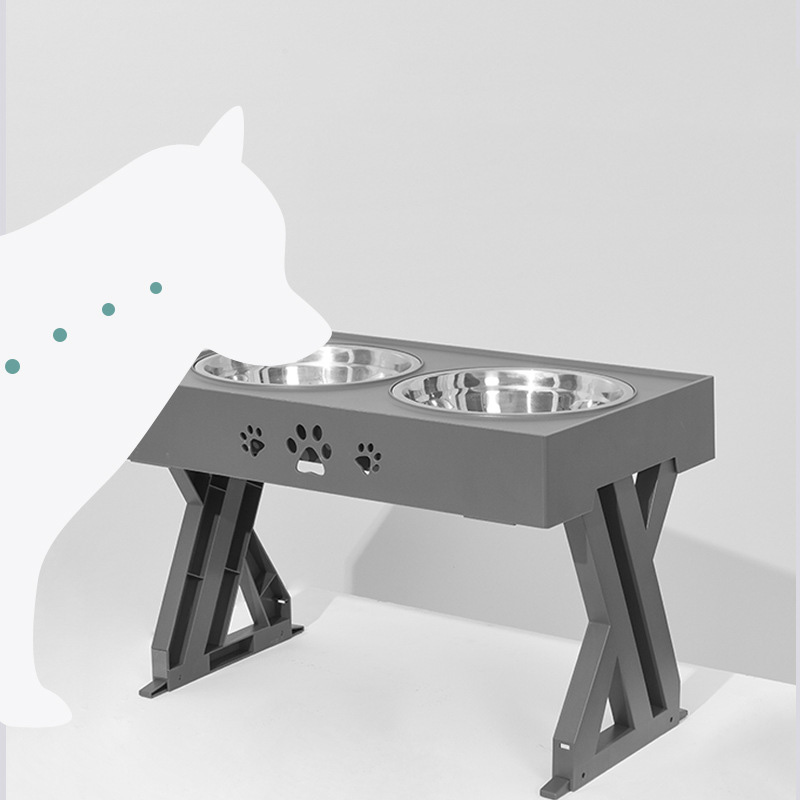 Dog Food Bowl Double Bowl Large Teddy Anti-Overturning High-Foot Drinking Water Large Pet Bowl Adjustable Elevated Dog Supplies